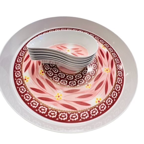 🎉PRICE REDUCED🎉 Temptations 7 Pc Melamine 15" Petal Serving‎ Tray Cranberry - Picture 4 of 12